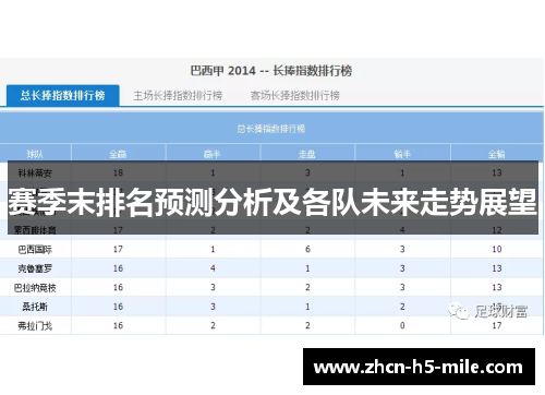 赛季末排名预测分析及各队未来走势展望